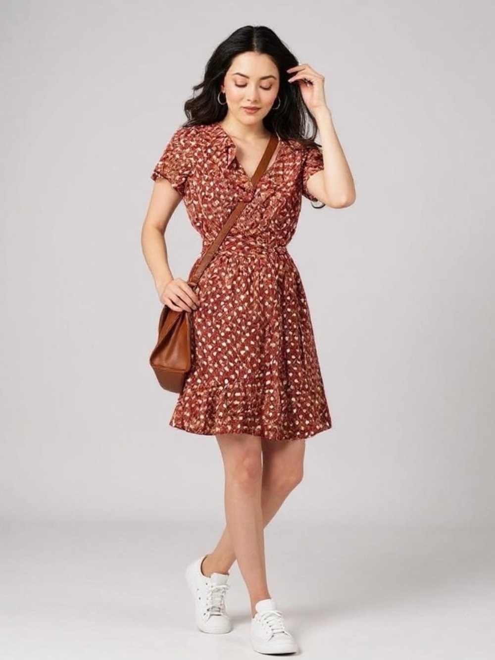 NWT LC Lauren Conrad Rust-Red Floral Faux Wrap Mini Dress Size Medium